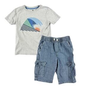 Tea Collection Wave and Chambray Cargo Shorts Outfit size 8